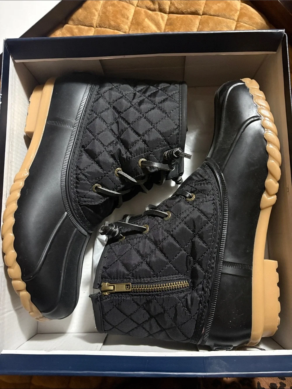 Nautica Black Quilted Duck Boots with Gum Outsole